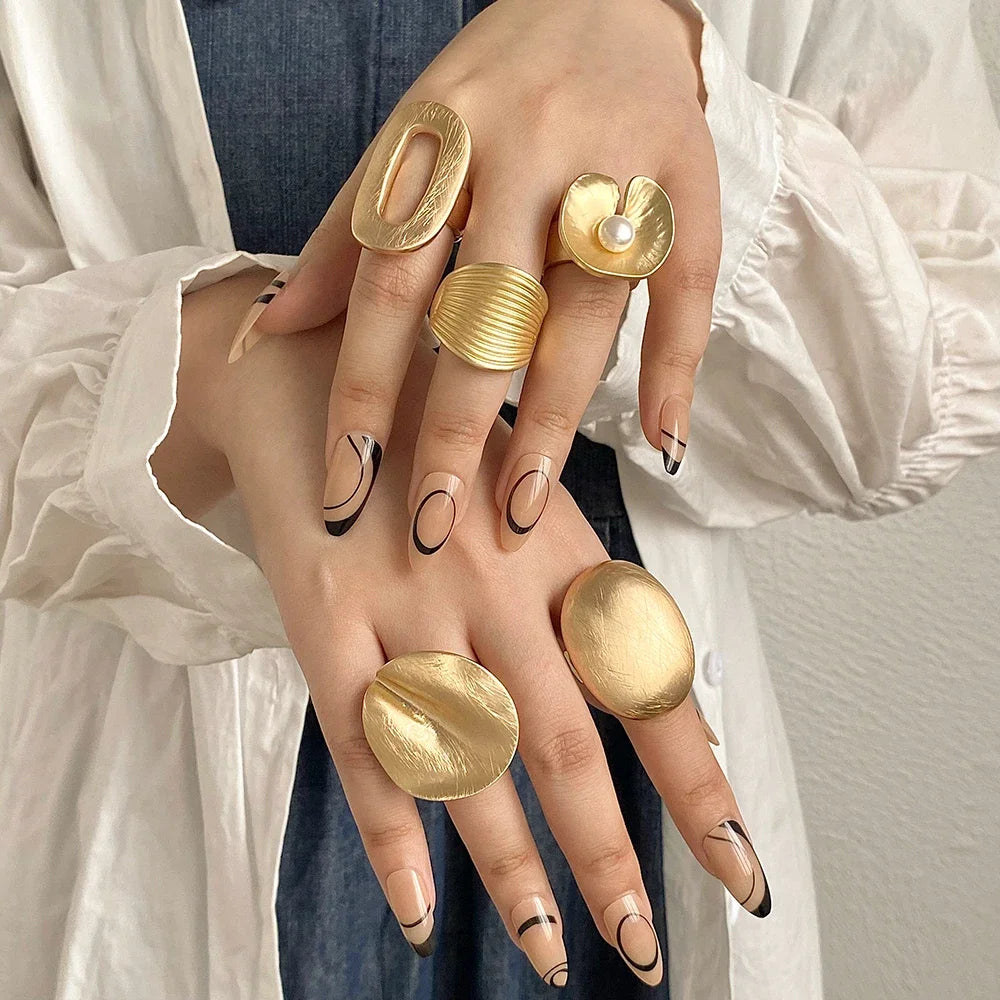 Irregular Chunky Big Geometric Gold Silver Color Rings for Women Men Personality Elastic Rope Connection Finger Rings dermacollagene.com