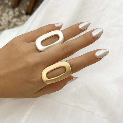 Exaggerated Big Hollow Out Geometric Oval Rings for Women Creative Adjustable Finger Matte Rings Fashion Statement Jewelry Girls dermacollagene.com