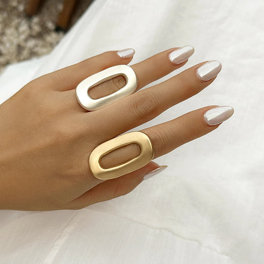 Exaggerated Big Hollow Out Geometric Oval Rings for Women Creative Adjustable Finger Matte Rings Fashion Statement Jewelry Girls dermacollagene.com