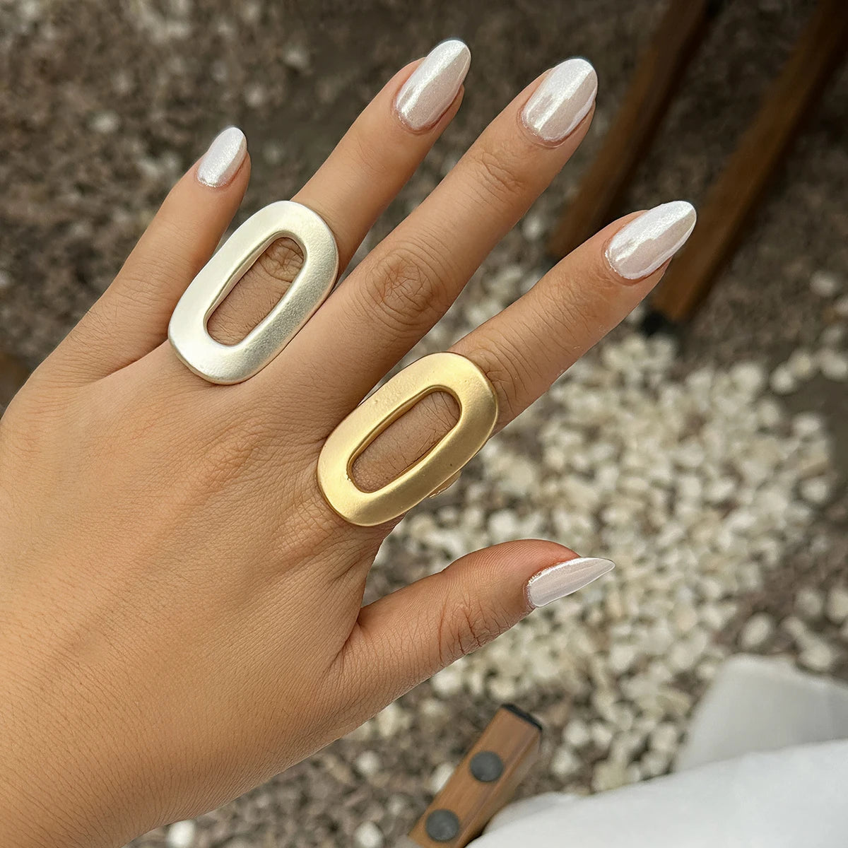 Exaggerated Big Hollow Out Geometric Oval Rings for Women Creative Adjustable Finger Matte Rings Fashion Statement Jewelry Girls dermacollagene.com