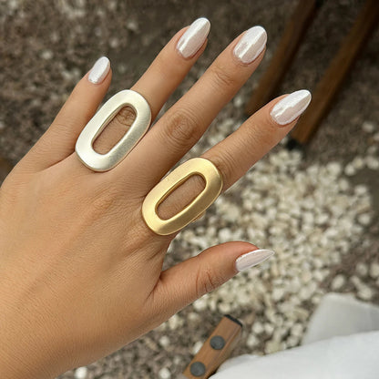 Exaggerated Big Hollow Out Geometric Oval Rings for Women Creative Adjustable Finger Matte Rings Fashion Statement Jewelry Girls dermacollagene.com