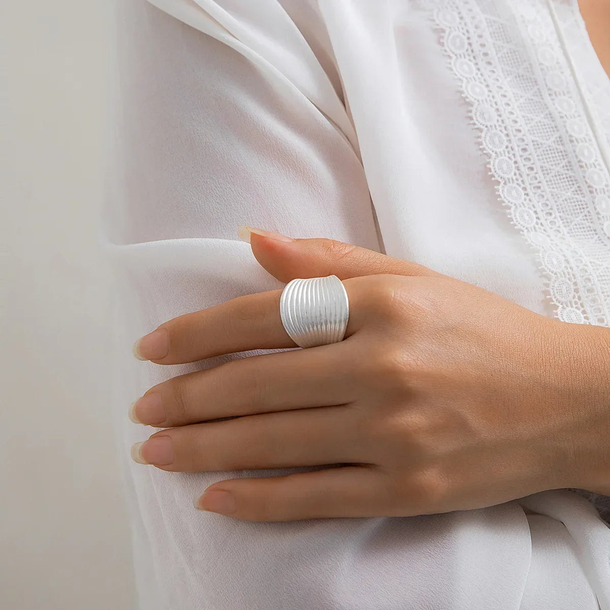 Irregular Chunky Big Geometric Gold Silver Color Rings for Women Men Personality Elastic Rope Connection Finger Rings dermacollagene.com