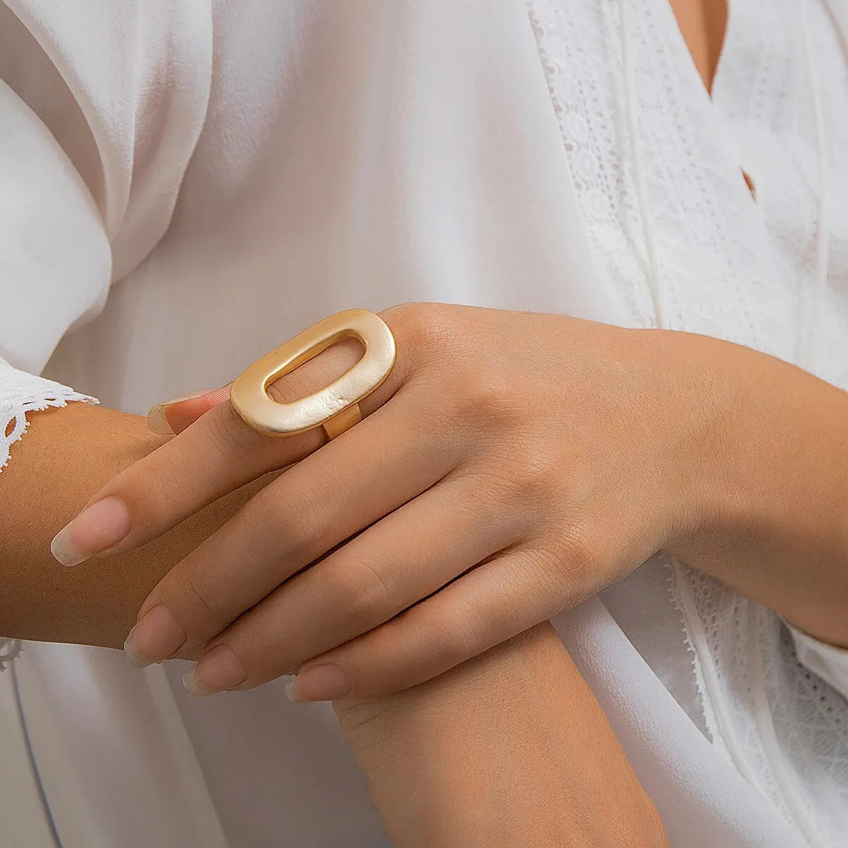 Exaggerated Big Hollow Out Geometric Oval Rings for Women Creative Adjustable Finger Matte Rings Fashion Statement Jewelry Girls dermacollagene.com