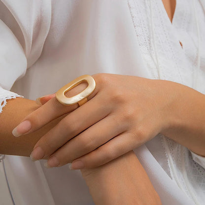 Exaggerated Big Hollow Out Geometric Oval Rings for Women Creative Adjustable Finger Matte Rings Fashion Statement Jewelry Girls dermacollagene.com