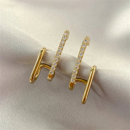 New Design Irregular U-shaped Gold Color Earrings for Women Korean Luxury Crystal Earring Girl Wedding Party Jewelry Accessories dermacollagene.com