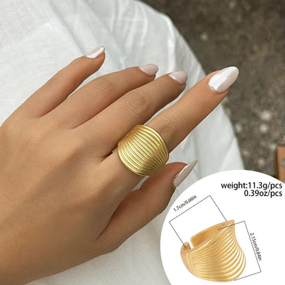 Irregular Chunky Big Geometric Gold Silver Color Rings for Women Men Personality Elastic Rope Connection Finger Rings dermacollagene.com