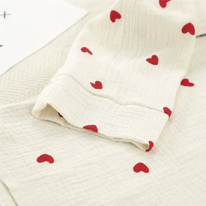 Summer New Love Heart Print Pyjama 100% Cotton Long Sleeve Set 2Pcs Outfit Lapel Sleepwear Button Down Women's Pajamas Nightwear dermacollagene.com
