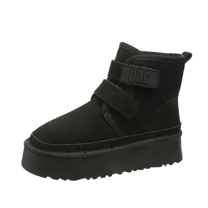 Winter Outdoor Women's Faux Cow Suede Plush Warm Shoes Fashion Snow Boots Girls Flat Platform Booties Casual Thick Sole Sneakers dermacollagene.com