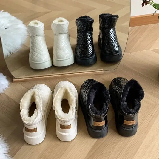 Women's snow boots, winter warm plush boots, women's flat shoes, winter casual shoes, women's ankle boots dermacollagene.com