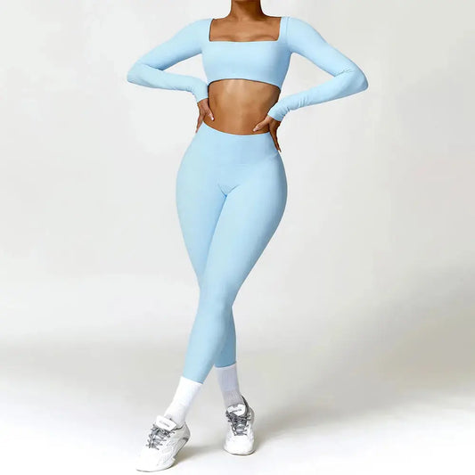 Yoga Set 2PCS Women Gym Long Sleeve Seamless Sportswear Workout Clothes Athletic Wear Legging Fitness Bra Crop Top Sports Suits dermacollagene.com
