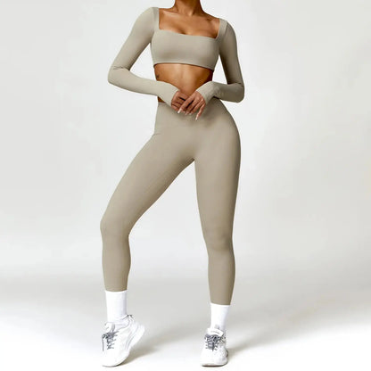 Yoga Set 2PCS Women Gym Long Sleeve Seamless Sportswear Workout Clothes Athletic Wear Legging Fitness Bra Crop Top Sports Suits dermacollagene.com