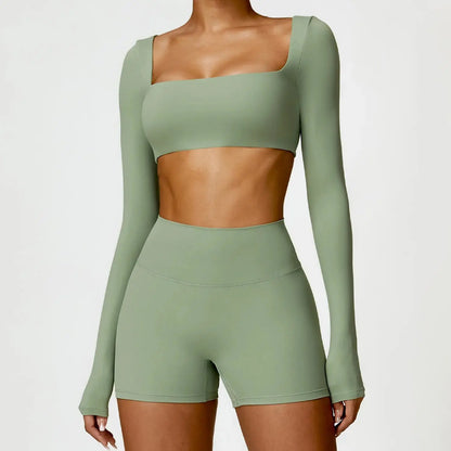 Yoga Set 2PCS Women Gym Long Sleeve Seamless Sportswear Workout Clothes Athletic Wear Legging Fitness Bra Crop Top Sports Suits dermacollagene.com