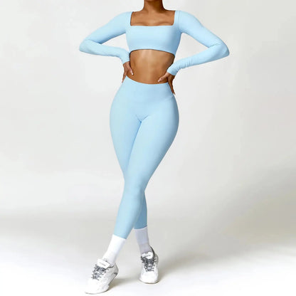 Yoga Set 2PCS Women Gym Long Sleeve Seamless Sportswear Workout Clothes Athletic Wear Legging Fitness Bra Crop Top Sports Suits dermacollagene.com