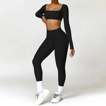 Yoga Set 2PCS Women Gym Long Sleeve Seamless Sportswear Workout Clothes Athletic Wear Legging Fitness Bra Crop Top Sports Suits dermacollagene.com